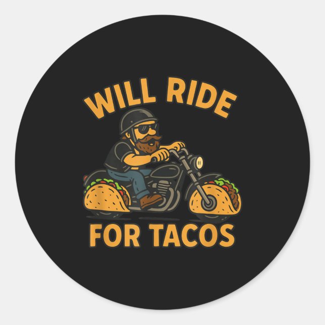Sticker Rond Will Ride For Tacos Funny Cycling Taco Lovers Gift (Devant)
