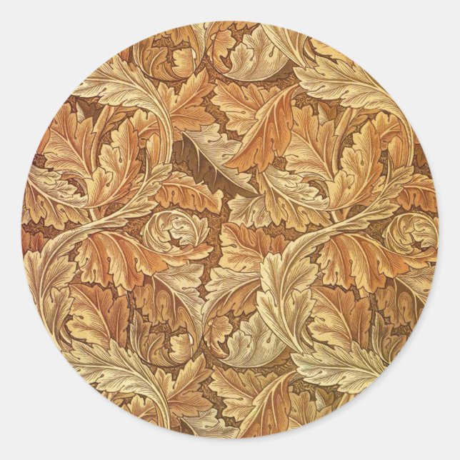 Sticker Rond William Morris Acanthus Brun Feuilles d'Automne (Devant)