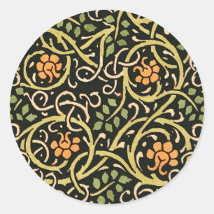 Sticker Rond William Morris Black Floral Art