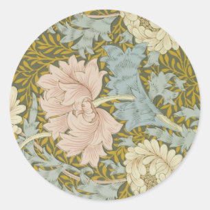 Sticker Rond William Morris Chrysanthème Vintage rose floral