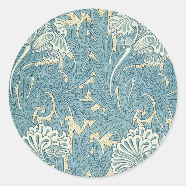 Sticker Rond William Morris Classique Tulipe Bleu Floral (Devant)