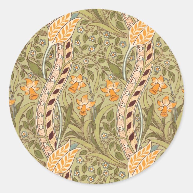 Sticker Rond William Morris Daffodil Garden Flower Classic Bota (Devant)