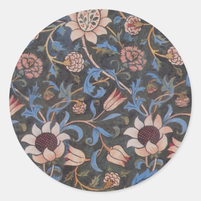 Sticker Rond William Morris Evenlode Textile Floral Art (Devant)