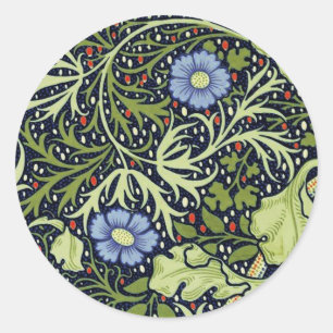 Sticker Rond William Morris Fleur d'antiquité aux algues marine