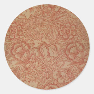 Sticker Rond William Morris Fleur de pavot rose Floral