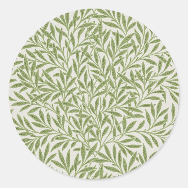 Sticker Rond William Morris Green Floral Botanical Pattern (Devant)