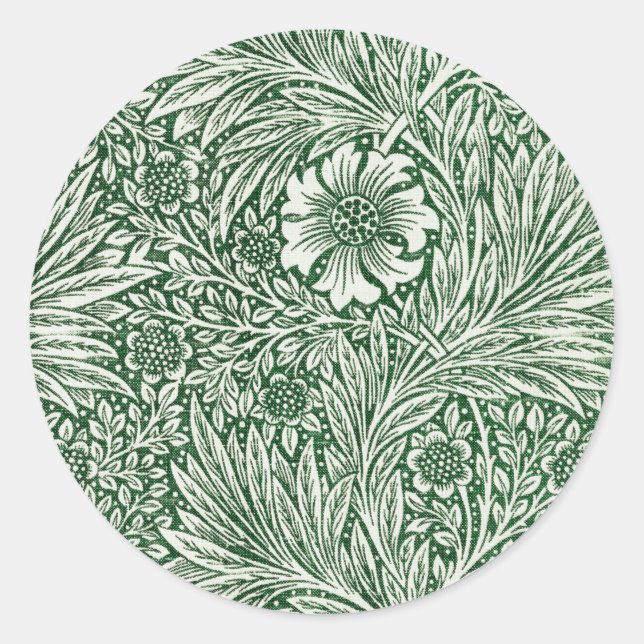 Sticker Rond william morris marigold vert floral fleur (Devant)