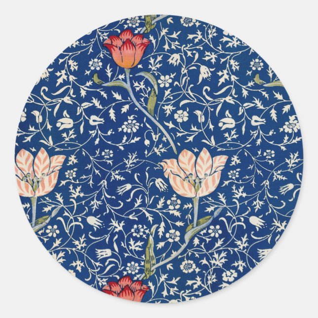 Sticker Rond William Morris Medway Floral bleu (Devant)