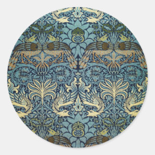 Sticker Rond William Morris Paon et Dragon Motif Tissé