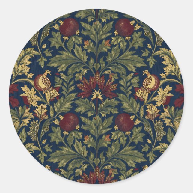 Sticker Rond William Morris Pomegranate Floral Navy Pattern (Devant)