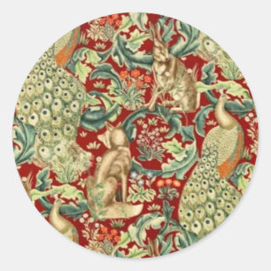 Sticker Rond William Morris Red Motif Forest