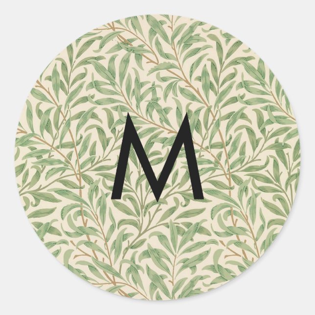 Sticker Rond William Morris Saule Branche Feuille Vintage Monog (Devant)