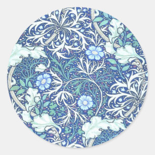 Sticker Rond William Morris Seaweed Blue