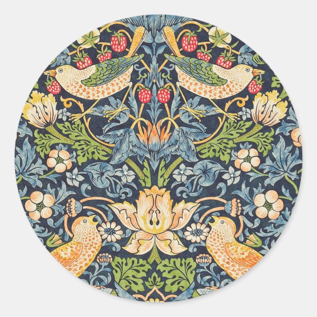 Sticker Rond William Morris Strawberry Thief Motif floral (Devant)
