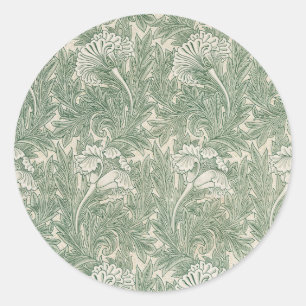 Sticker Rond William Morris Vert Sauge Motif Tulipe : Vintage