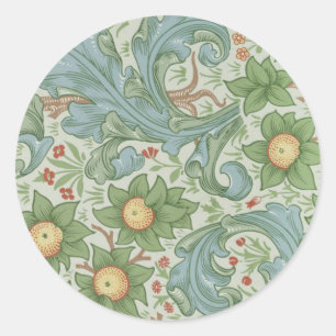 Sticker Rond William Morris Vintage Floral Green Blue Orchard