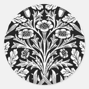 Sticker Rond William Morris Vintage motif chêne noir et blanc