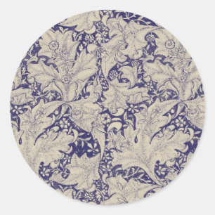 Sticker Rond William Morris Wallflower bleu damas floral