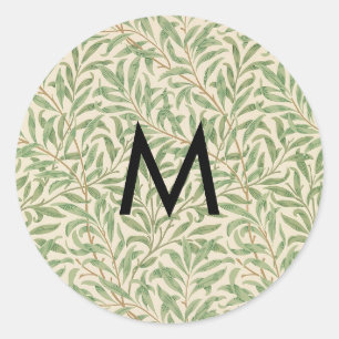 Sticker Rond William Morris Willow Bough Monogramme feuille Vin