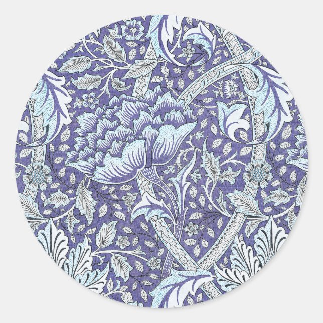 Sticker Rond William Morris Windrush motif floral bleu (Devant)