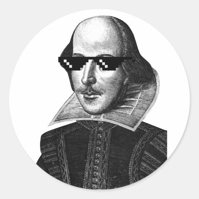 Sticker Rond William Shakespeare avec des lunettes de soleil  (Devant)