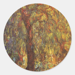 Sticker Rond Willow de Weeping par Claude Monet, Art Vintage