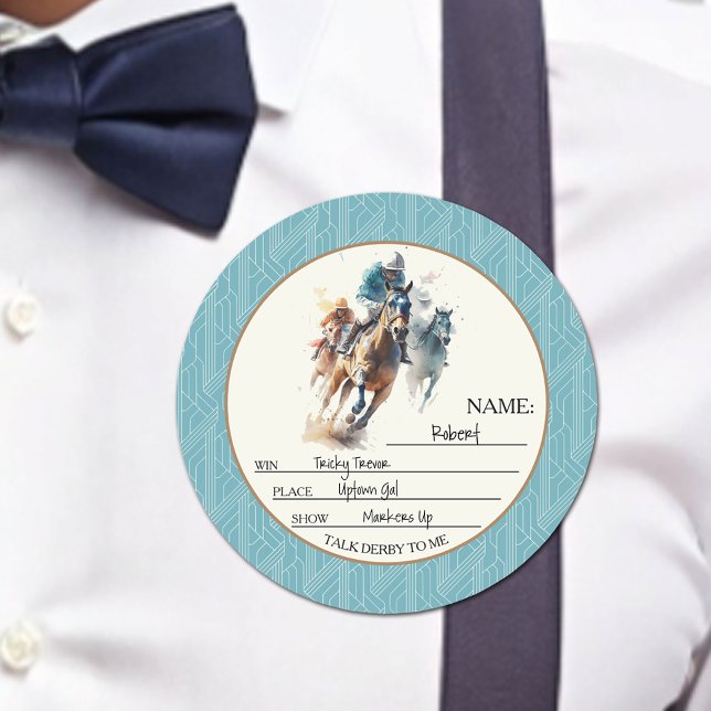 Sticker Rond Win Place Afficher le nom de l'invité (Win Place Show PLUS room for  Guest's Name on these fun Derby horseracing stickers)