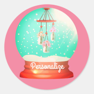 Sticker Rond Windchime snow globe cute floral winter pink