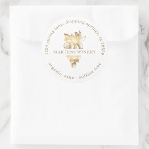 Sticker Rond Wine Business Winery Gold Raisins Adresse de retou