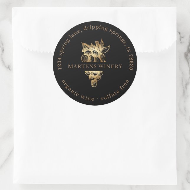 Sticker Rond Wine Business Winery Gold Raisins Adresse de retou (Sac)
