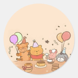 Sticker Rond Winnie l'anniversaire de Pooh