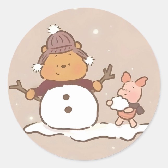 Sticker Rond Winnie l'ourson Noël  (Devant)
