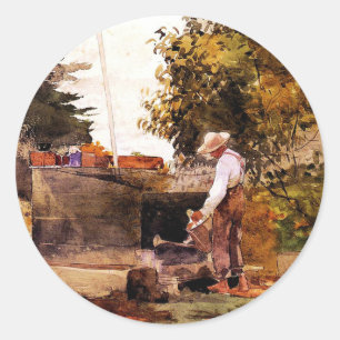 Sticker Rond Winslow Homer peinture, Au puits