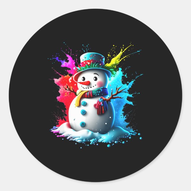 Sticker Rond Winter And Snow Christmas A Coloured Snowman  (Devant)