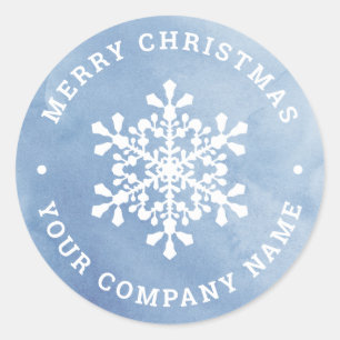 Sticker Rond Winter Blue Snowflake Joyeux Noël Compagnie
