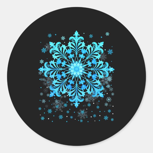 Sticker Rond Winter Blue Snowflake Pjs Christmas Xmas Men Women (Devant)