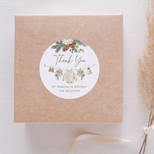 Sticker Rond Winter Clothesline Baby Shower (Créateur téléchargé)