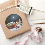 Sticker Rond Winter Corgi Caravan Christmas Adventure<br><div class="desc">Laissez-vous tenter par la magie d'une nuit d'hiver enneigée alors qu'une caravane glisse gracieusement à travers le paysage illuminé par la lune. La beauté sereine de la neige scintillante et l'éclat enchanteur de la lune créent une scène captivante, promettant une aventure de Noël inoubliable remplie de chaleur, de joie et...</div>