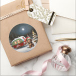 Sticker Rond Winter Dachshund Caravan Christmas Adventure<br><div class="desc">Laissez-vous tenter par la magie d'une nuit d'hiver enneigée alors qu'une caravane glisse gracieusement à travers le paysage illuminé par la lune. La beauté sereine de la neige scintillante et l'éclat enchanteur de la lune créent une scène captivante, promettant une aventure de Noël inoubliable remplie de chaleur, de joie et...</div>