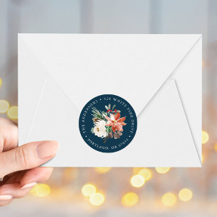 Sticker Rond Winter Floral Navy Holiday Retours Adresse Étiquet