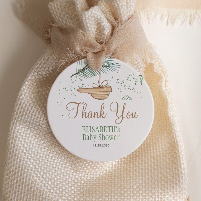 Sticker Rond Winter forest rustic baby shower thank you favor (Créateur téléchargé)