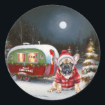 Sticker Rond Winter French Bulldog Caravan Christmas Adventure<br><div class="desc">Laissez-vous tenter par la magie d'une nuit d'hiver enneigée alors qu'une caravane glisse gracieusement à travers le paysage illuminé par la lune. La beauté sereine de la neige scintillante et l'éclat enchanteur de la lune créent une scène captivante, promettant une aventure de Noël inoubliable remplie de chaleur, de joie et...</div>