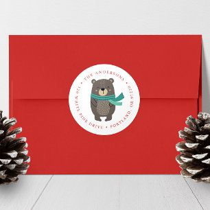 Sticker Rond Winter Friends Bear Holiday Return Adresse