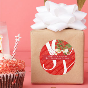 Sticker Rond Winter Greens Red Joy Noël Holiday