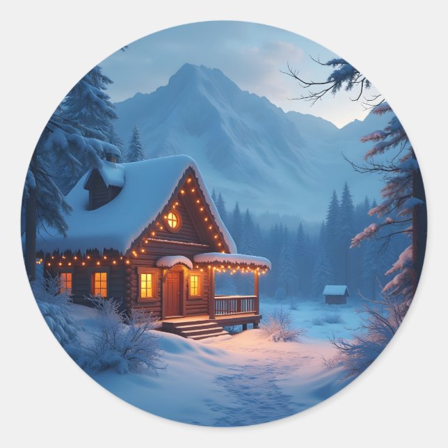 Sticker Rond Winter Hearth – Cabine de vacances cosy Classique  (Devant)