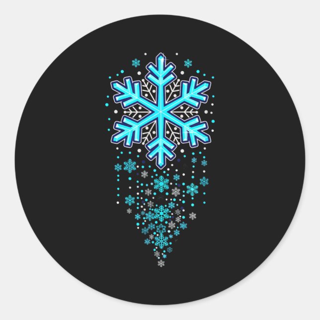 Sticker Rond Winter Holiday Apparel - Blue Snowflake Cascade, I (Devant)