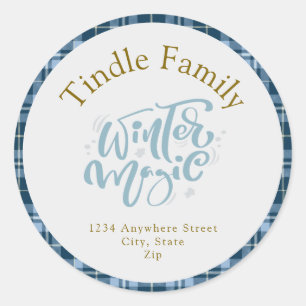 Sticker Rond "Winter Magic" Vintage Blue En vichy Adresse Plaid