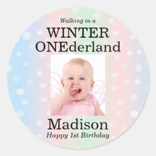 Sticker Rond Winter Onederland Photo Feu de neige