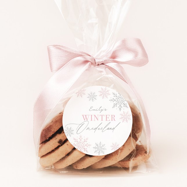 Sticker Rond Winter Onederland Silver Pink Parties scintillant  (Créateur téléchargé)