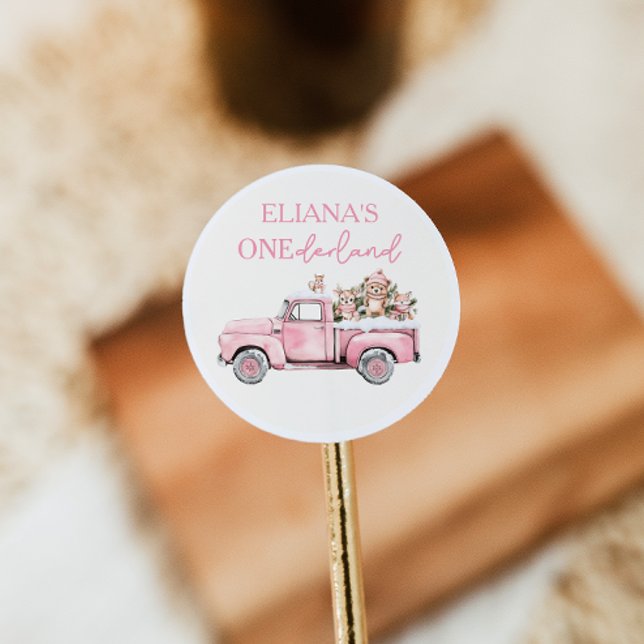 Sticker Rond Winter Onederland Woodland Animals 1st Birthday (Créateur téléchargé)